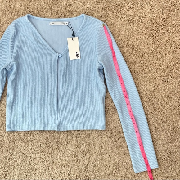 Lager 157 Hilja Ribbed Knit Open Front Single Button Long Sleeve Cropped Top New - Picture 13 of 15